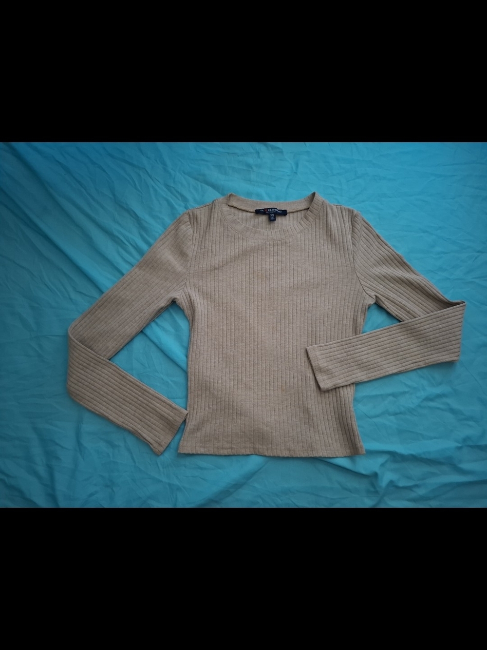 Ribbed Long Sleeve Crewneck Top - Beige
